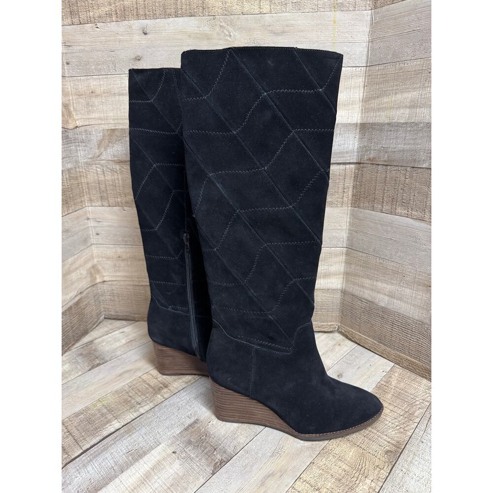 Lucky Brand LK-Preeka Waterproof Wedge Tall Boot Black Suede Size 8.5